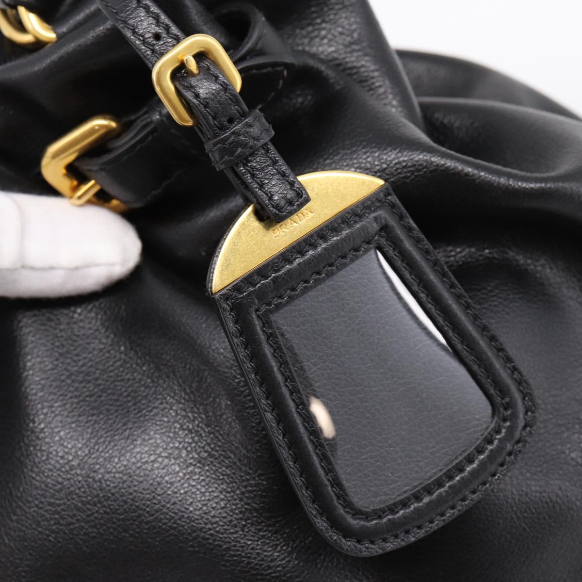 PRADA Tote Bag Calf Skin Black Gold Auth am12245SAM