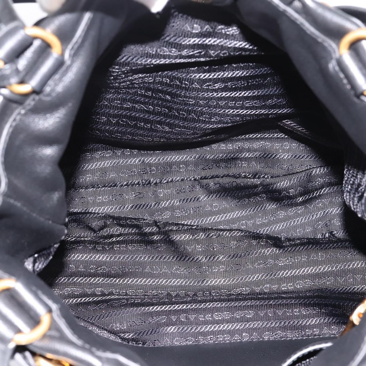 PRADA Tote Bag Calf Skin Black Gold Auth am12245SAM