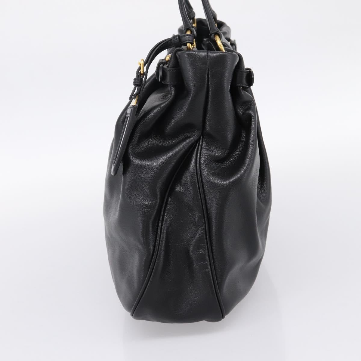 PRADA Tote Bag Calf Skin Black Gold Auth am12245SAM