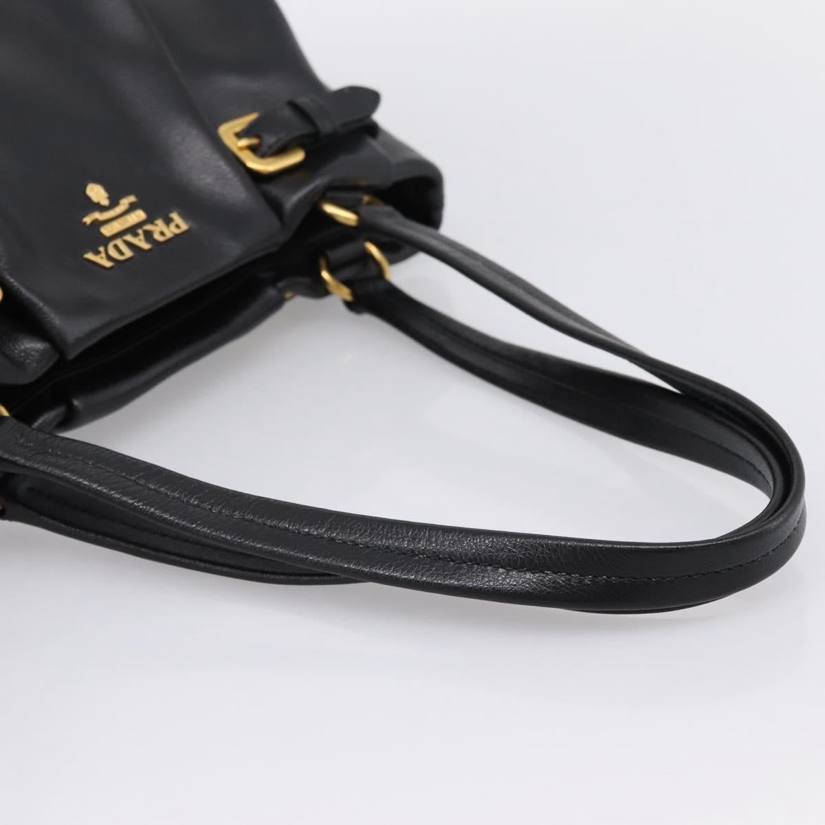 PRADA Tote Bag Calf Skin Black Gold Auth am12245SAM
