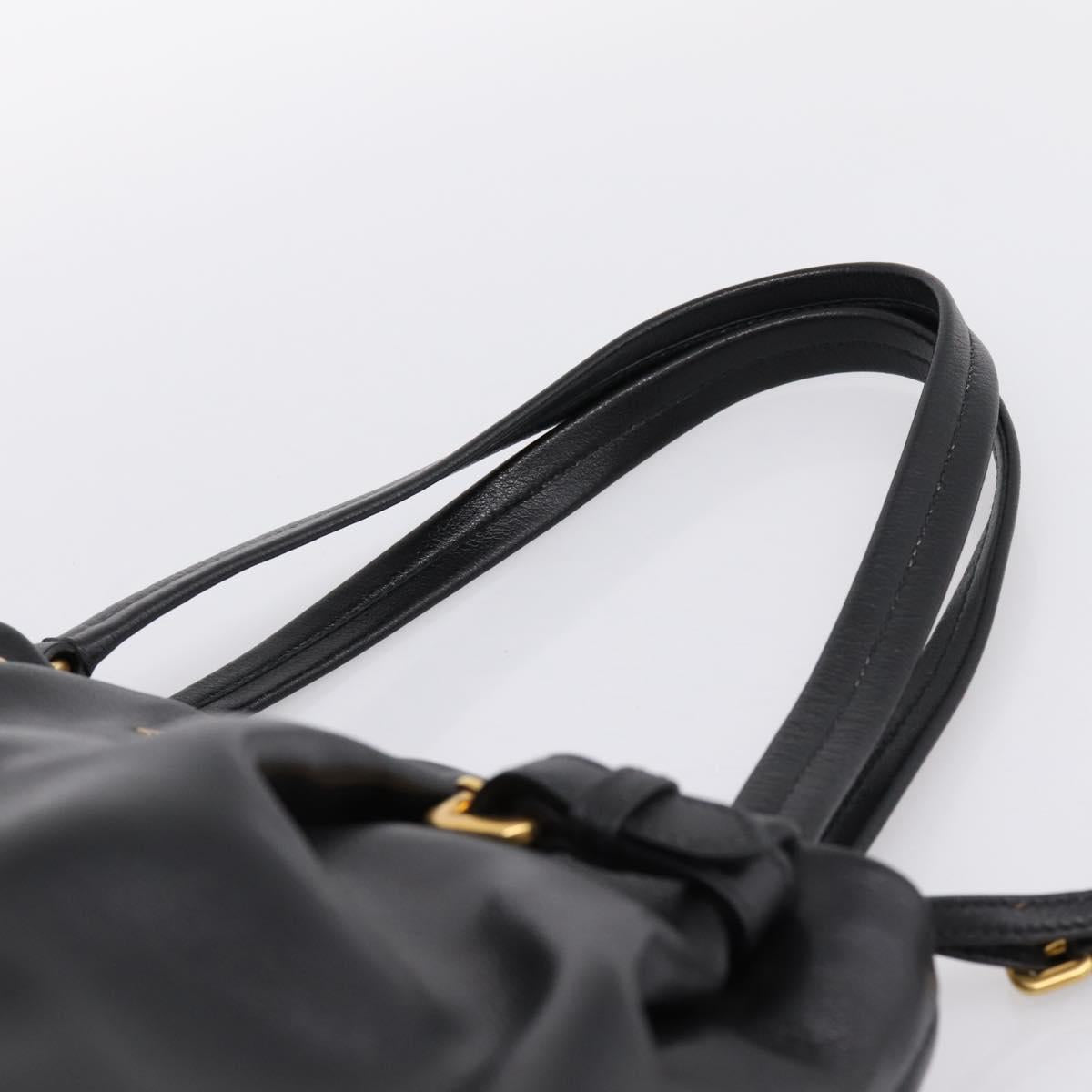 PRADA Tote Bag Calf Skin Black Gold Auth am12245SAM