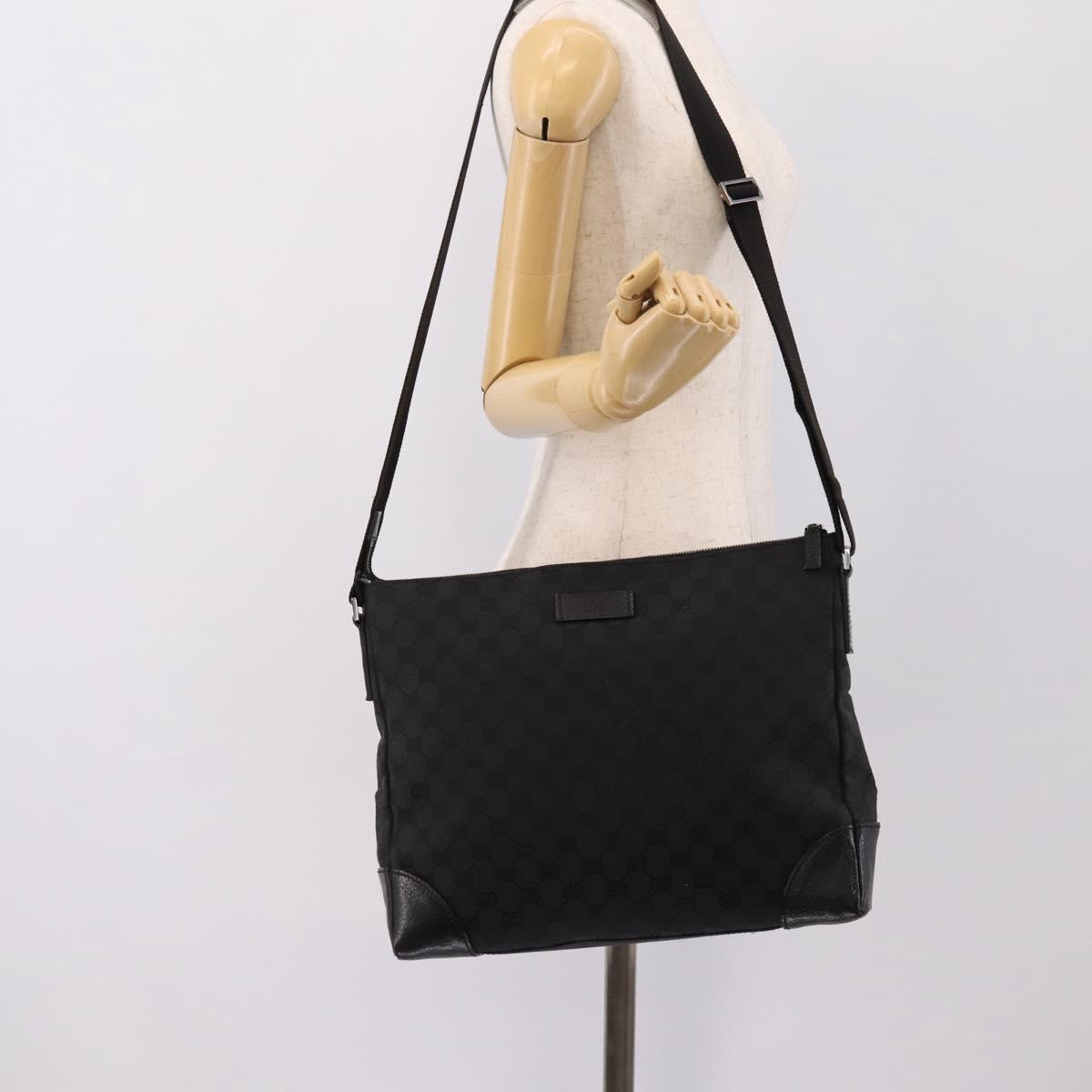 GUCCI GG Canvas Shoulder Bag Black Silver 110054 Auth am12249V