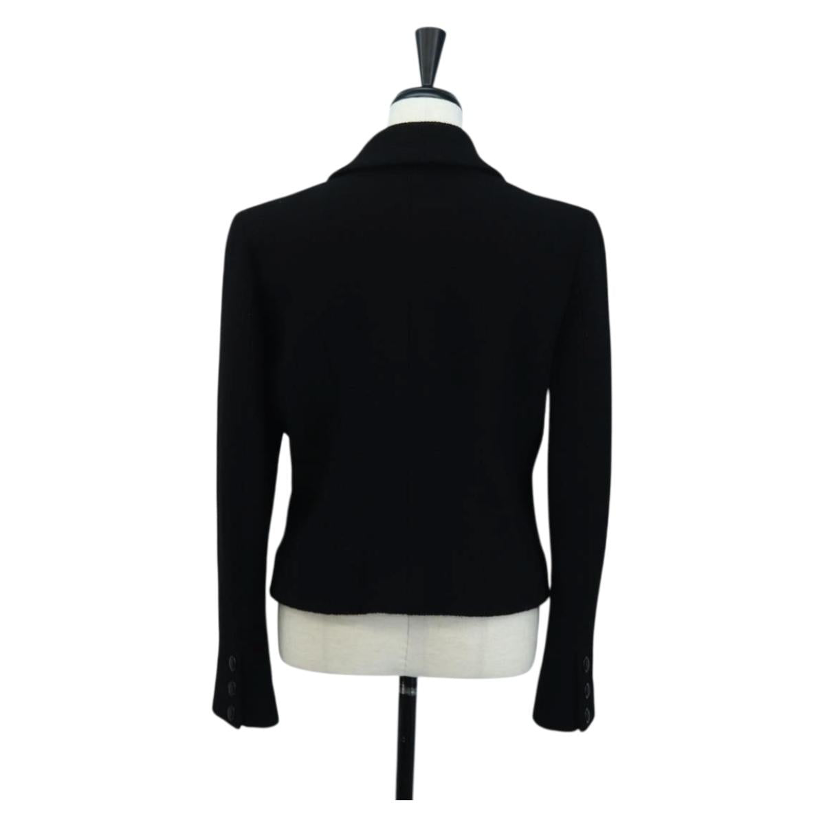 CHANEL Jacket Wool tweed Black CC Auth am12252SAM