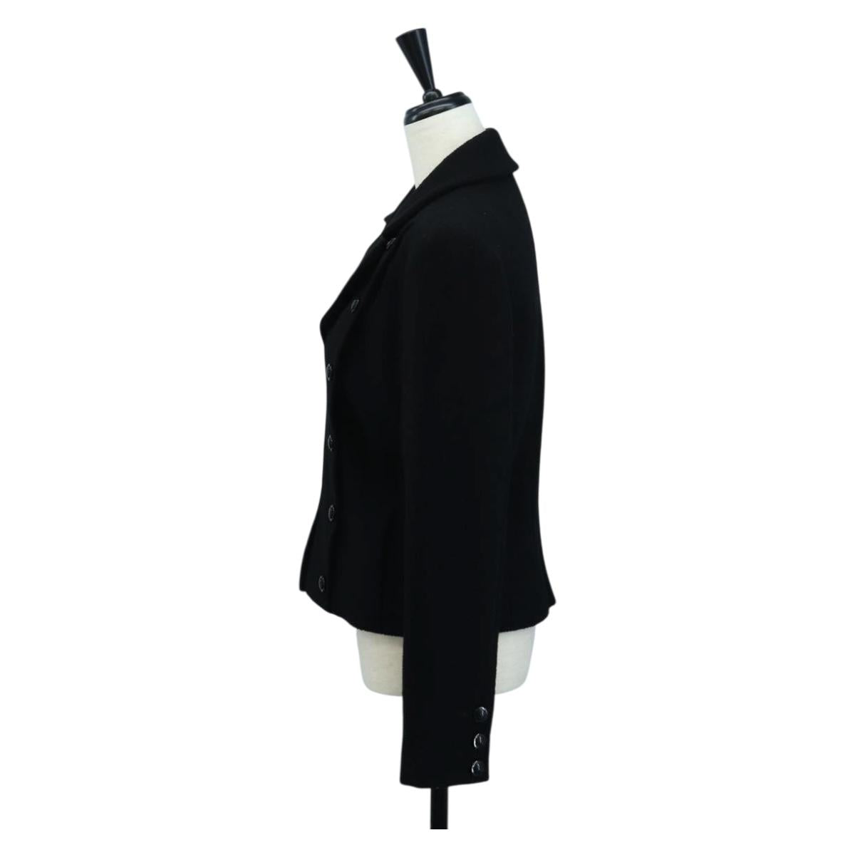 CHANEL Jacket Wool tweed Black CC Auth am12252SAM