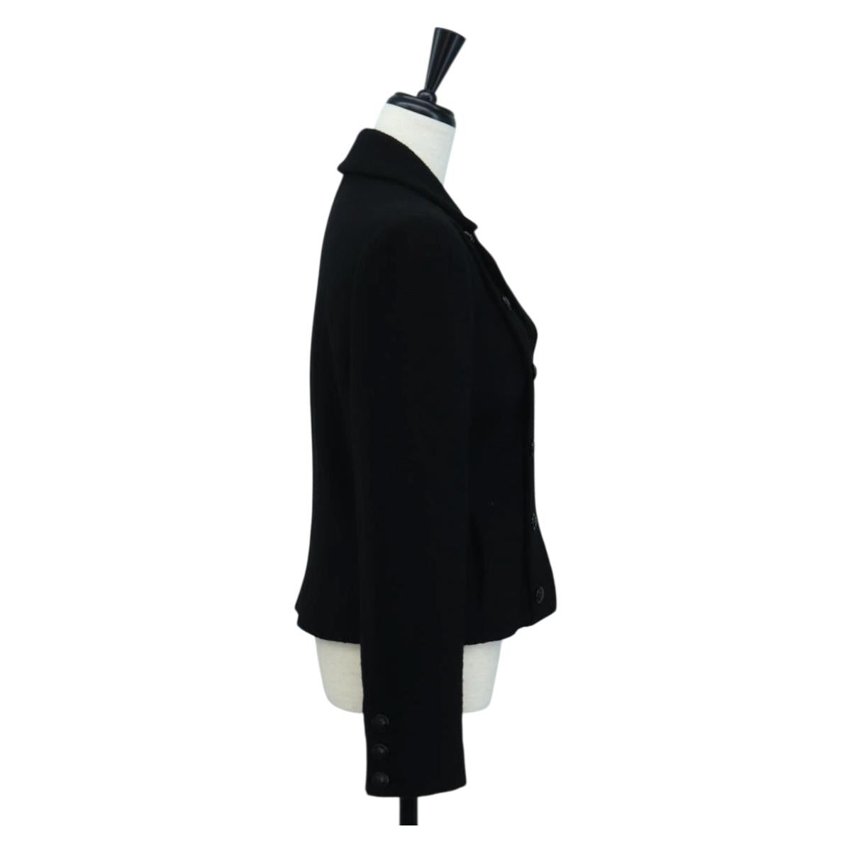CHANEL Jacket Wool tweed Black CC Auth am12252SAM