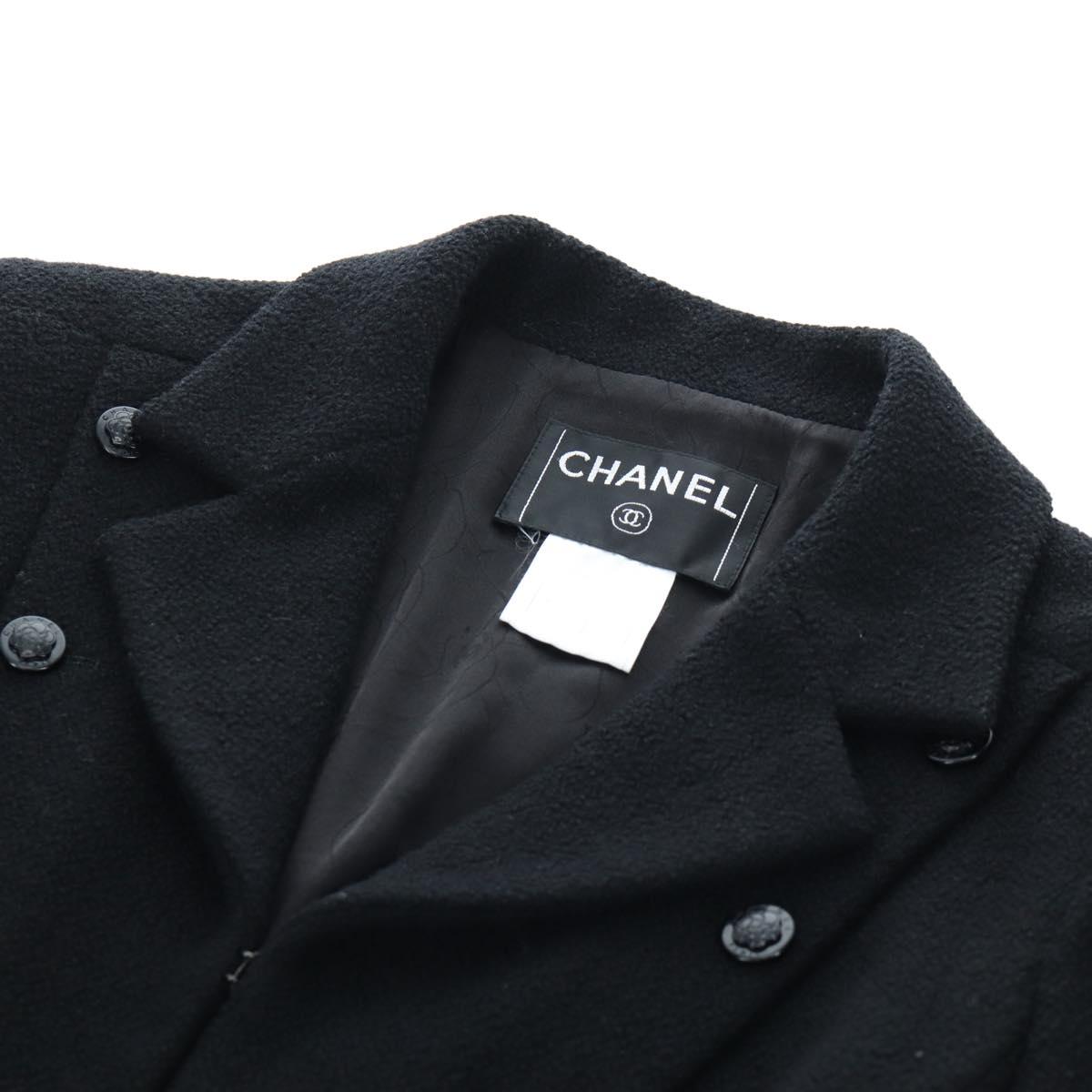 CHANEL Jacket Wool tweed Black CC Auth am12252SAM