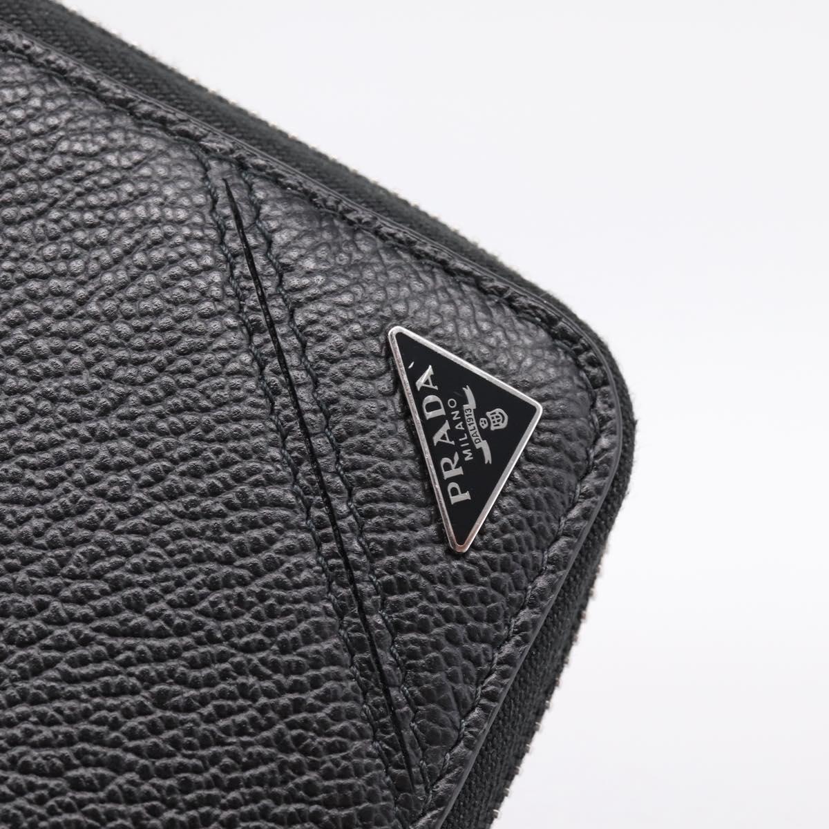 PRADA Organizer Round Long Wallet Leather Black Silver Auth am12253M