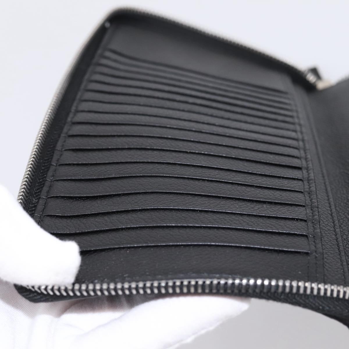 PRADA Organizer Round Long Wallet Leather Black Silver Auth am12253M