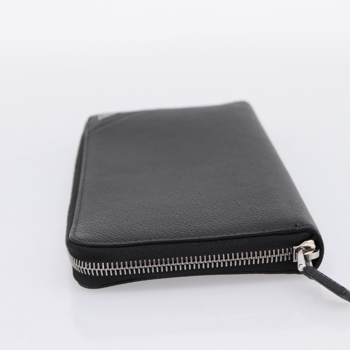 PRADA Organizer Round Long Wallet Leather Black Silver Auth am12253M
