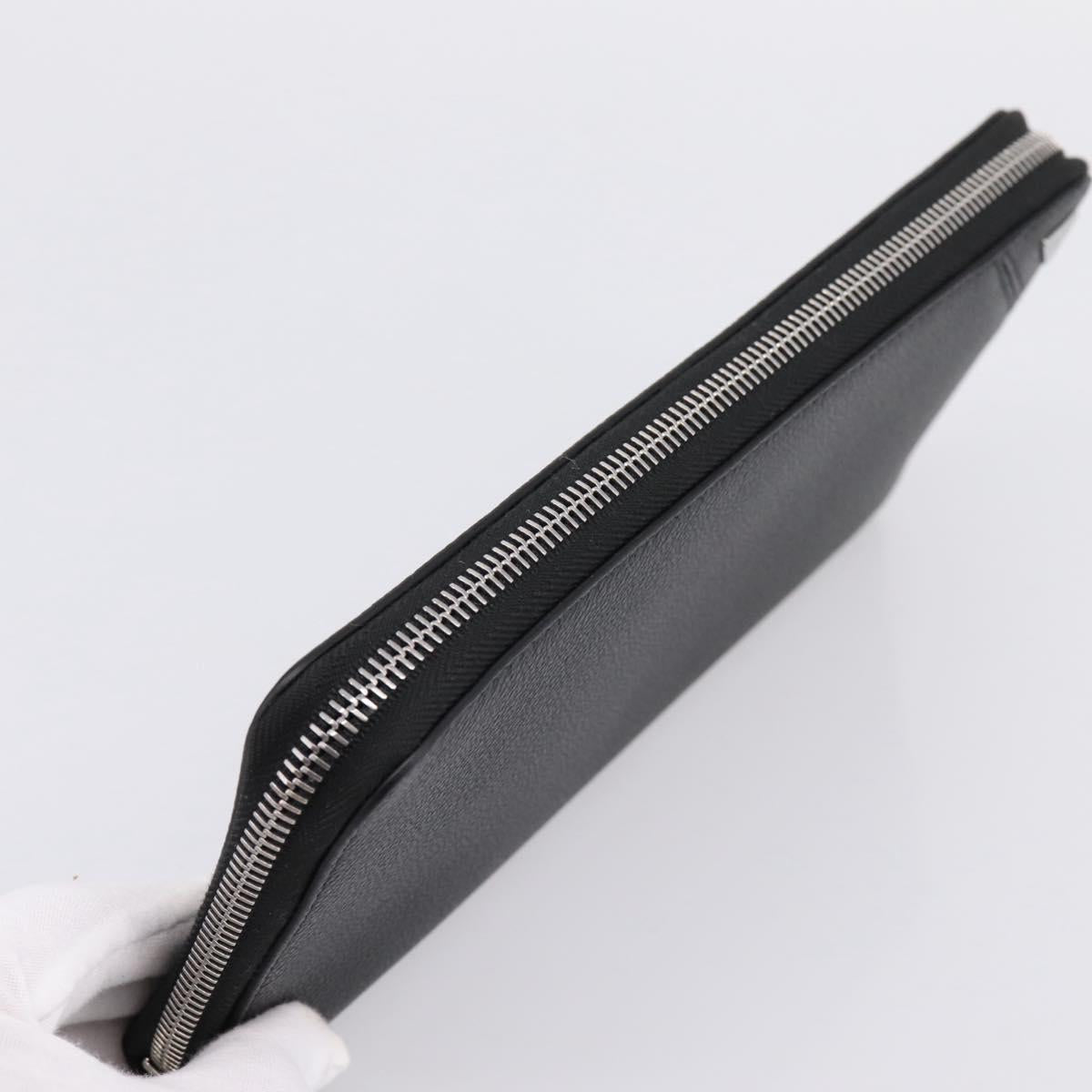 PRADA Organizer Round Long Wallet Leather Black Silver Auth am12253M
