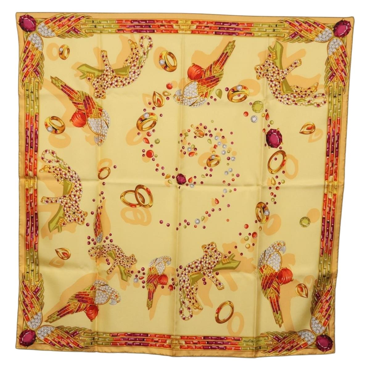 CARTIER Jewelry Pattern Scarf Silk Yellow Auth am12255M