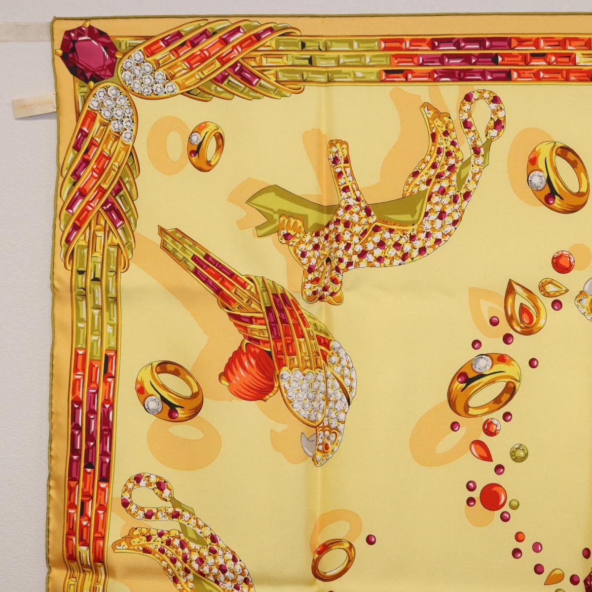 CARTIER Jewelry Pattern Scarf Silk Yellow Auth am12255M