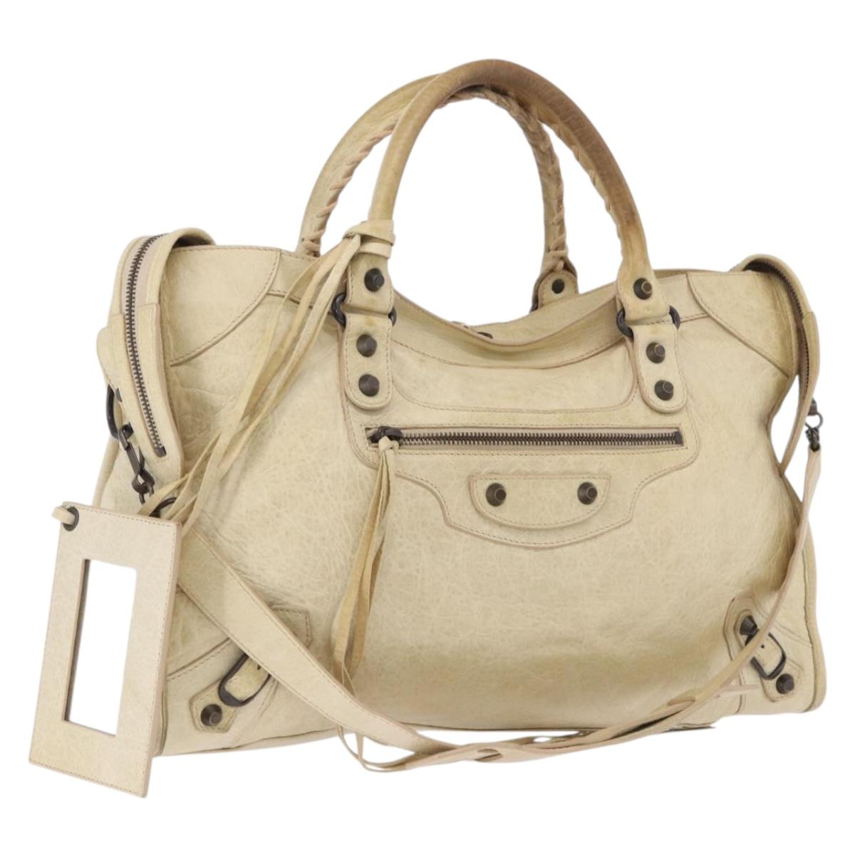 BALENCIAGA The City Hand Bag Leather 2way White 115748 Auth am12256V