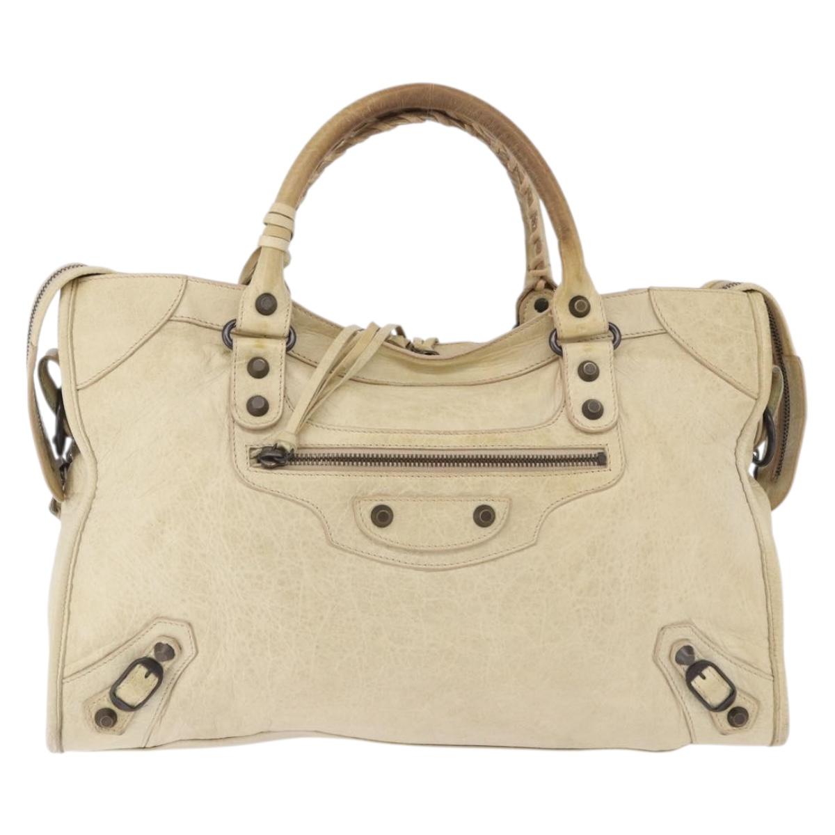BALENCIAGA The City Hand Bag Leather 2way White 115748 Auth am12256V