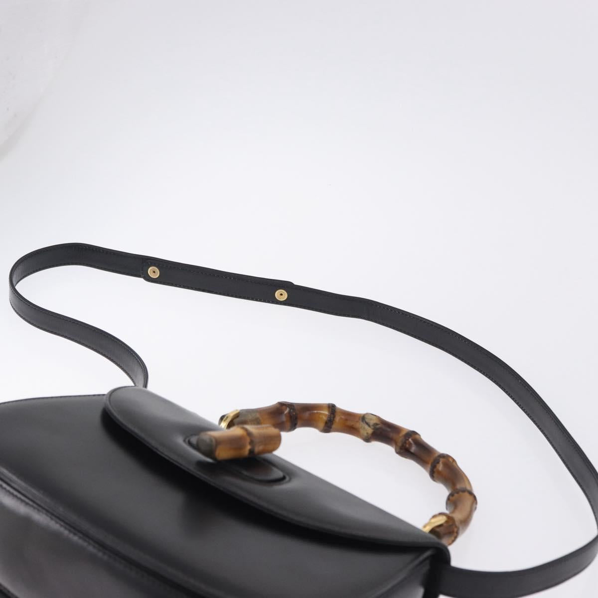 GUCCI Bamboo Hand Bag Leather 2way Black Gold 000 46 0633 Auth am12260SAV