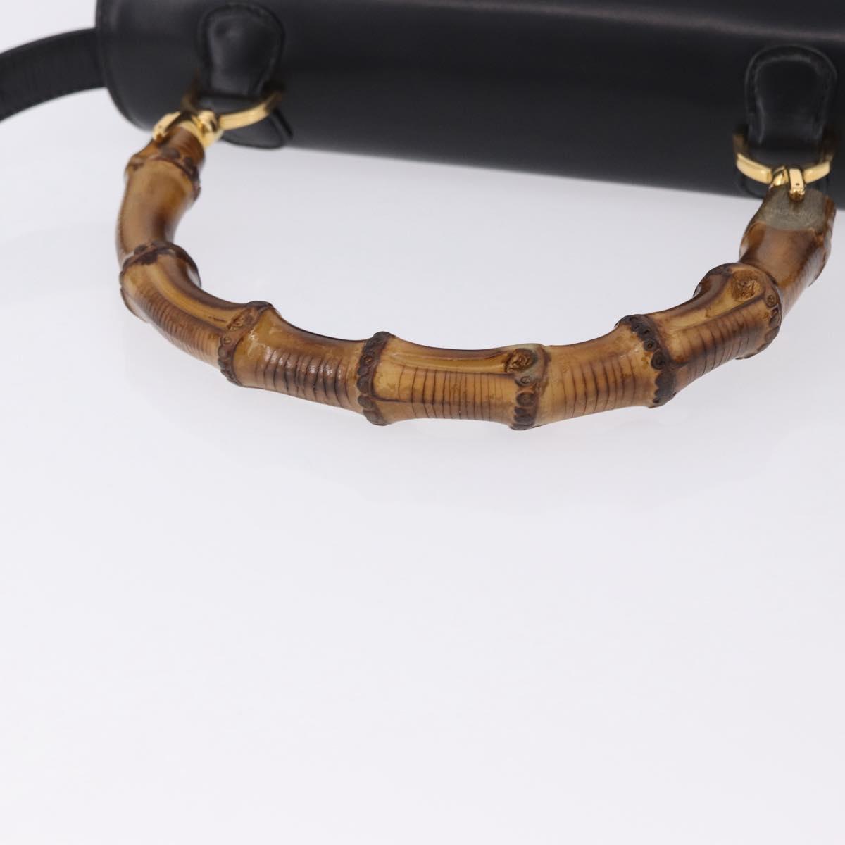GUCCI Bamboo Hand Bag Leather 2way Black Gold 000 46 0633 Auth am12260SAV