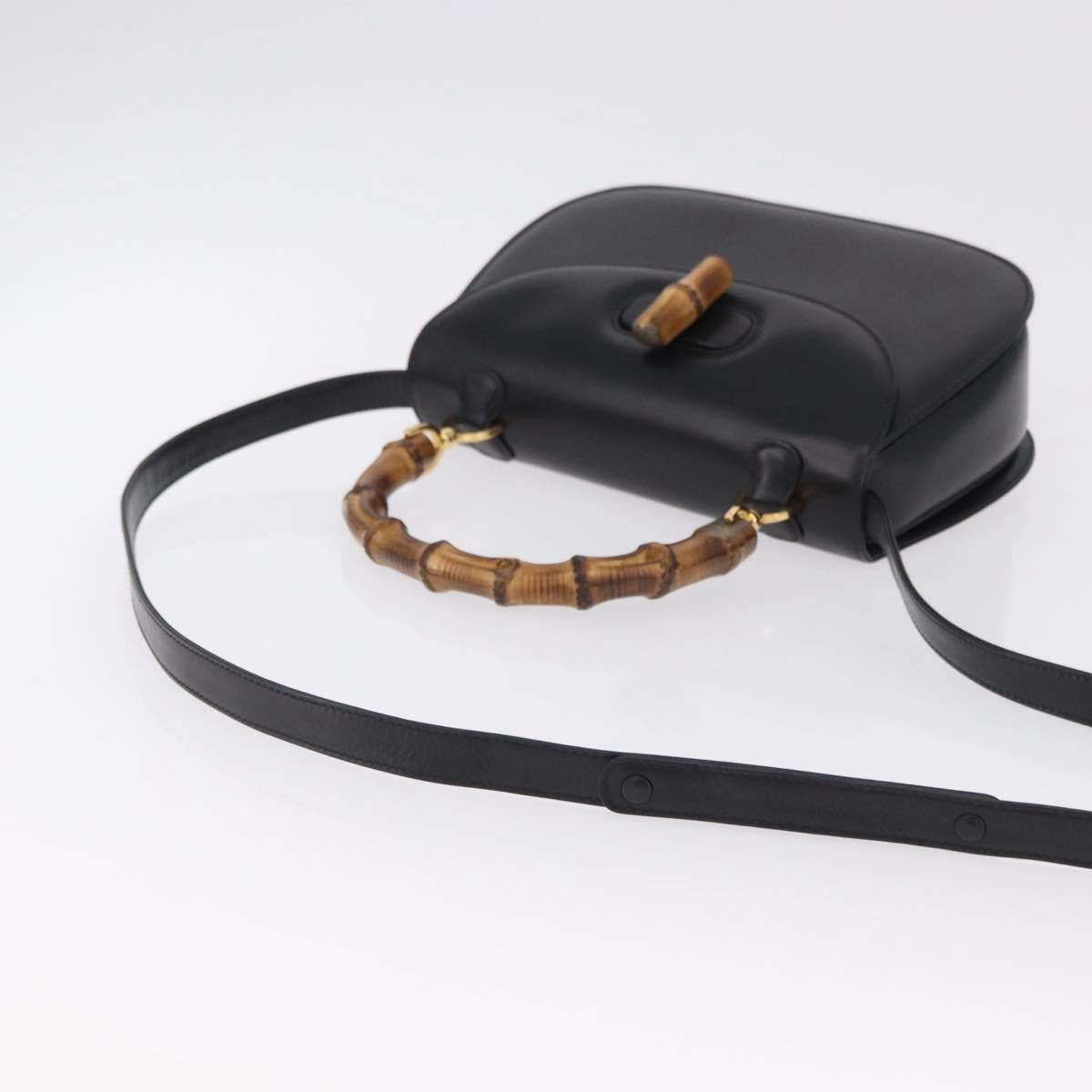 GUCCI Bamboo Hand Bag Leather 2way Black Gold 000 46 0633 Auth am12260SAV