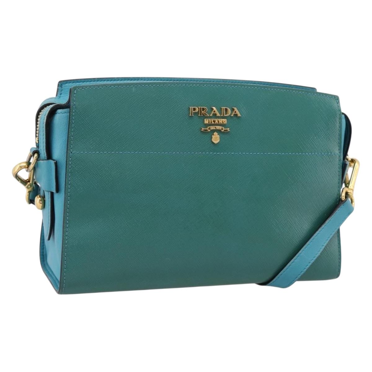 PRADA Shoulder Bag Safiano Leather Green Gold Auth am12262A