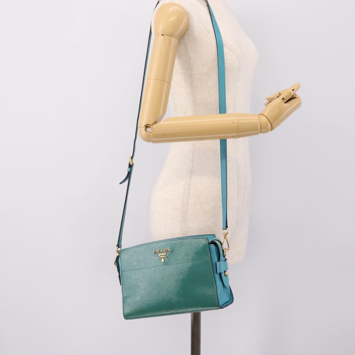 PRADA Shoulder Bag Safiano Leather Green Gold Auth am12262A