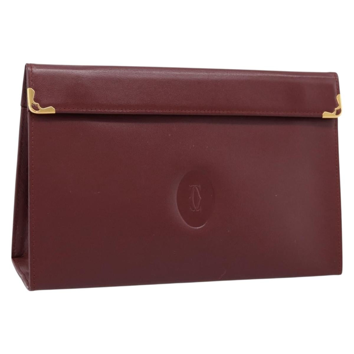CARTIER Must Line Pouch Leather Bordeaux Gold Auth am12264V