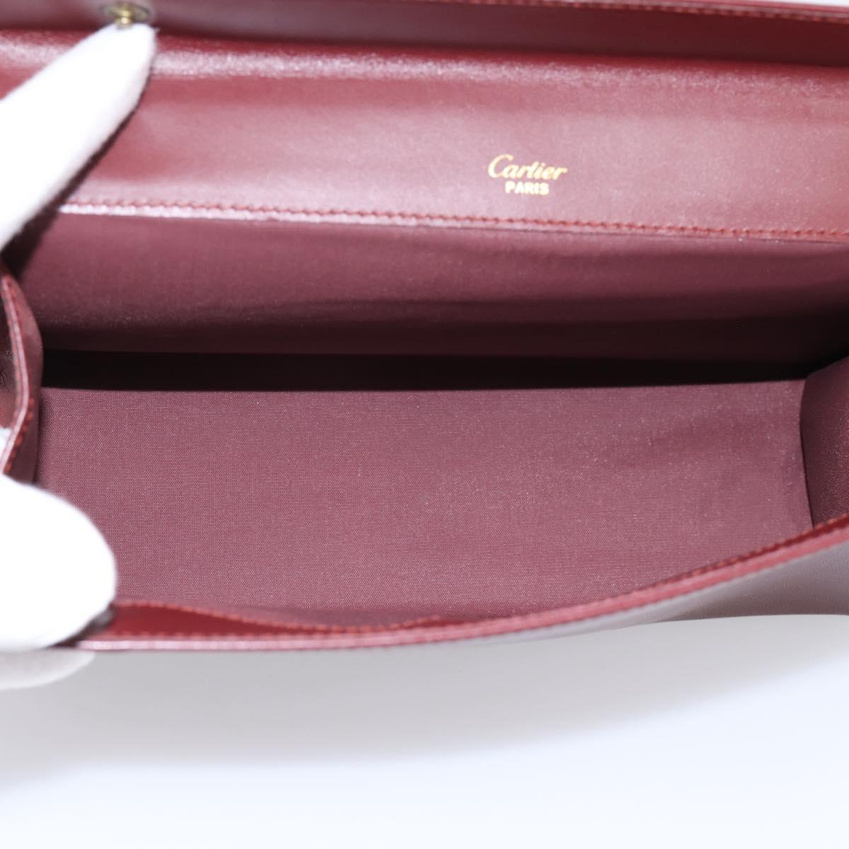 CARTIER Must Line Pouch Leather Bordeaux Gold Auth am12264V