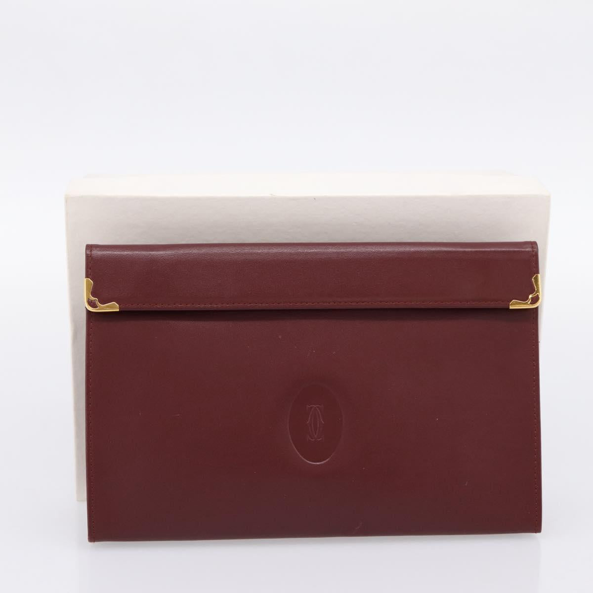 CARTIER Must Line Pouch Leather Bordeaux Gold Auth am12264V