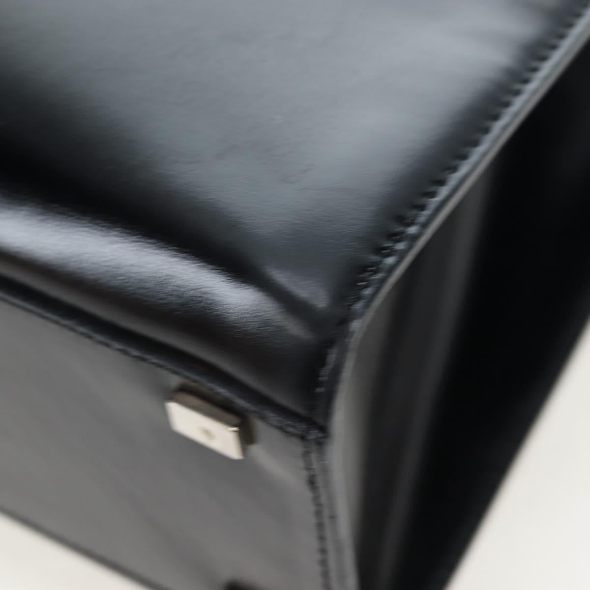 CELINE Circle Handle Hand Bag Leather 2way Black Silver Auth am12266V