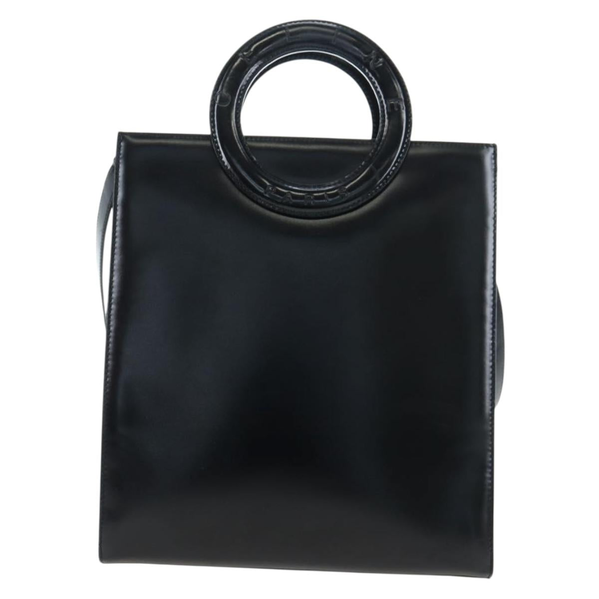 CELINE Circle Handle Hand Bag Leather 2way Black Silver Auth am12266V
