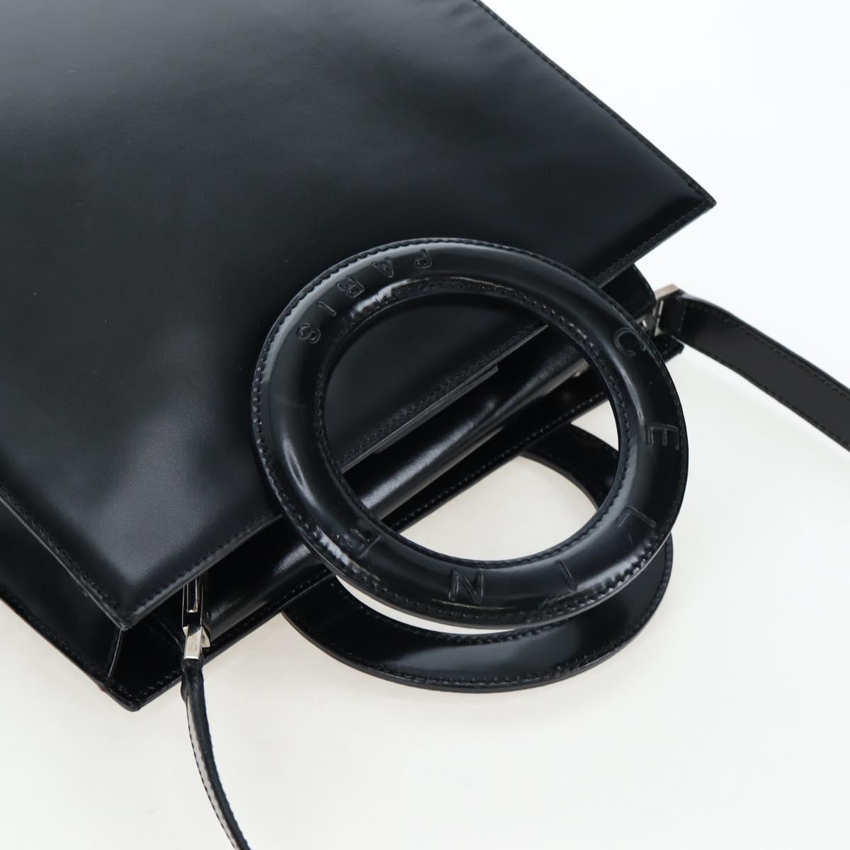 CELINE Circle Handle Hand Bag Leather 2way Black Silver Auth am12266V