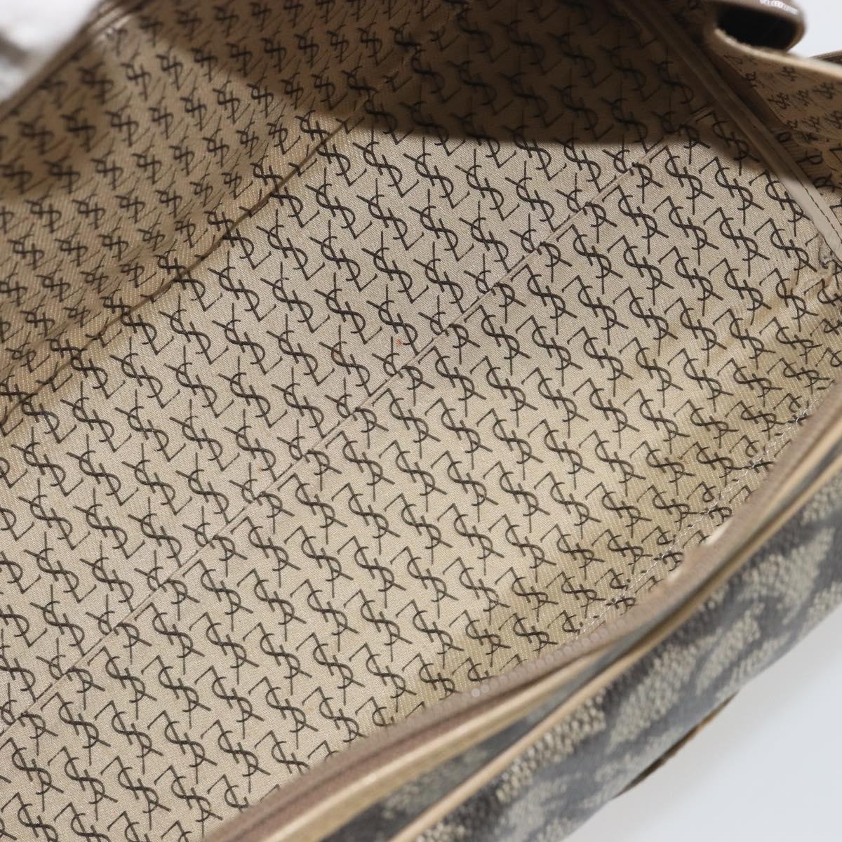 SAINT LAURENT Mini Boston Bag PVC Canvas Gray Gold Auth am12267A