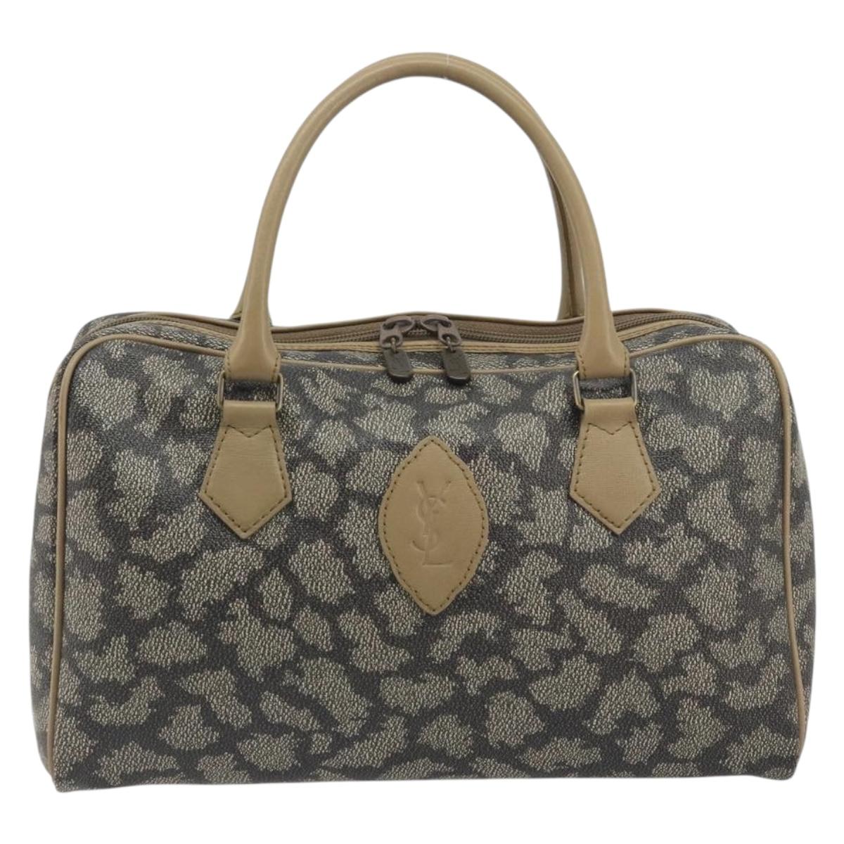 SAINT LAURENT Mini Boston Bag PVC Canvas Gray Gold Auth am12267A