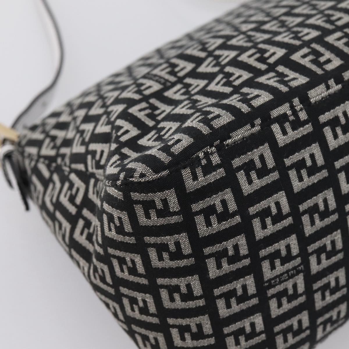 FENDI Zucchino Canvas Mamma Baguette Bag Black Gray Gold Auth am12275SAV