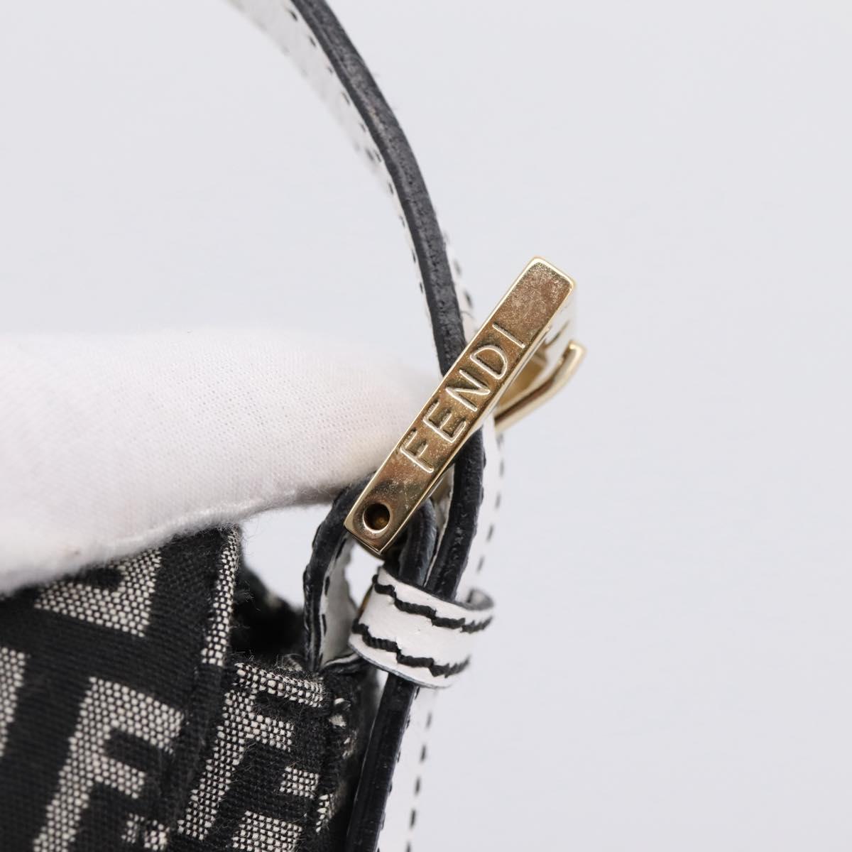 FENDI Zucchino Canvas Mamma Baguette Bag Black Gray Gold Auth am12275SAV