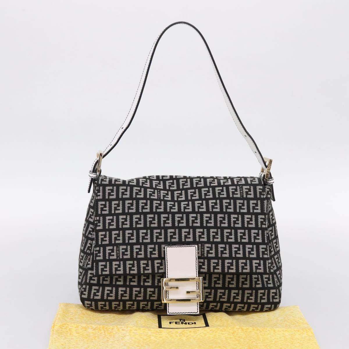 FENDI Zucchino Canvas Mamma Baguette Bag Black Gray Gold Auth am12275SAV