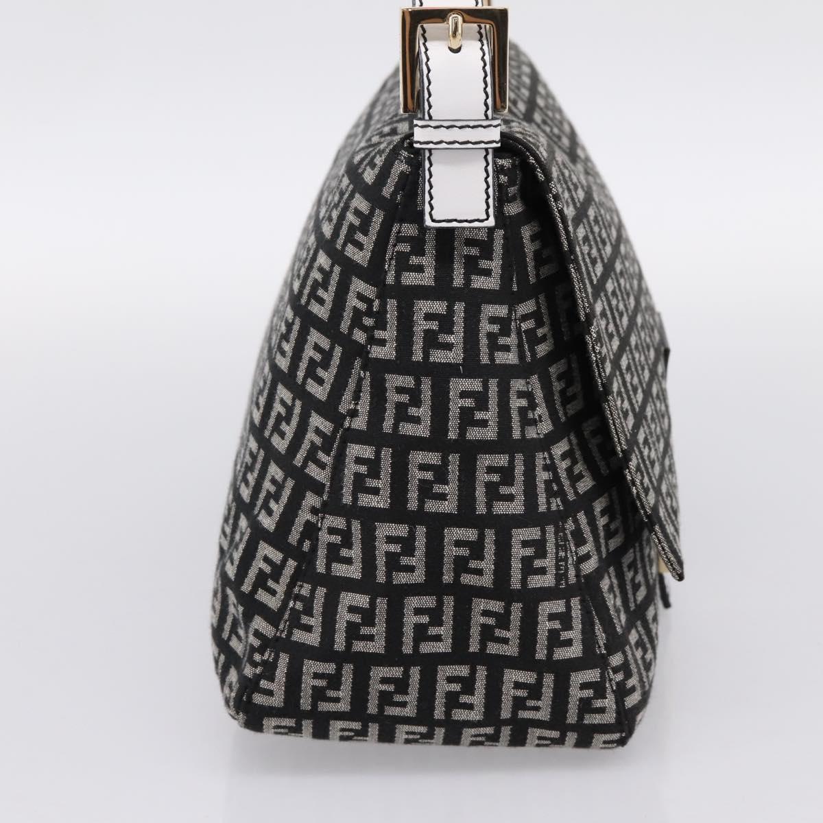 FENDI Zucchino Canvas Mamma Baguette Bag Black Gray Gold Auth am12275SAV