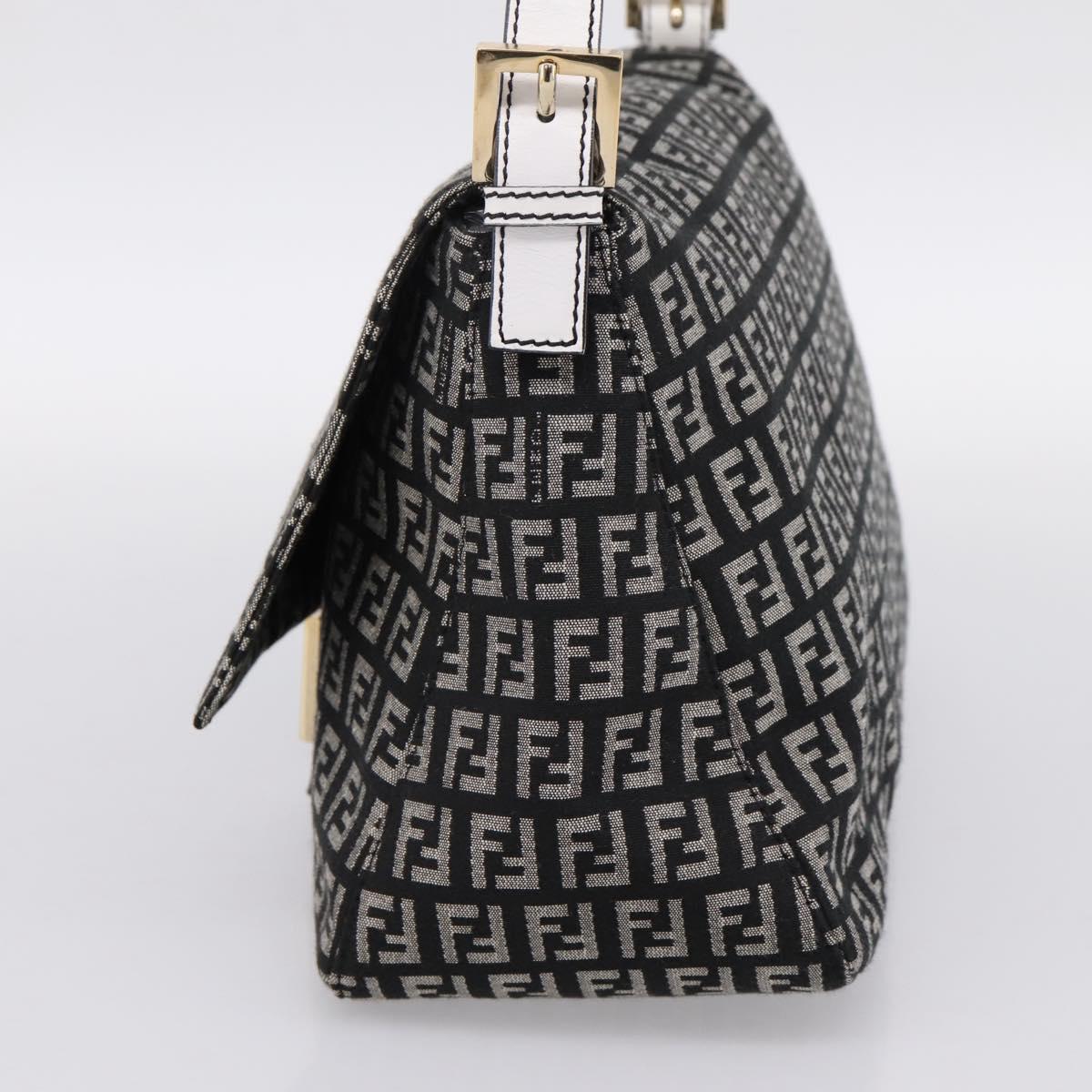 FENDI Zucchino Canvas Mamma Baguette Bag Black Gray Gold Auth am12275SAV