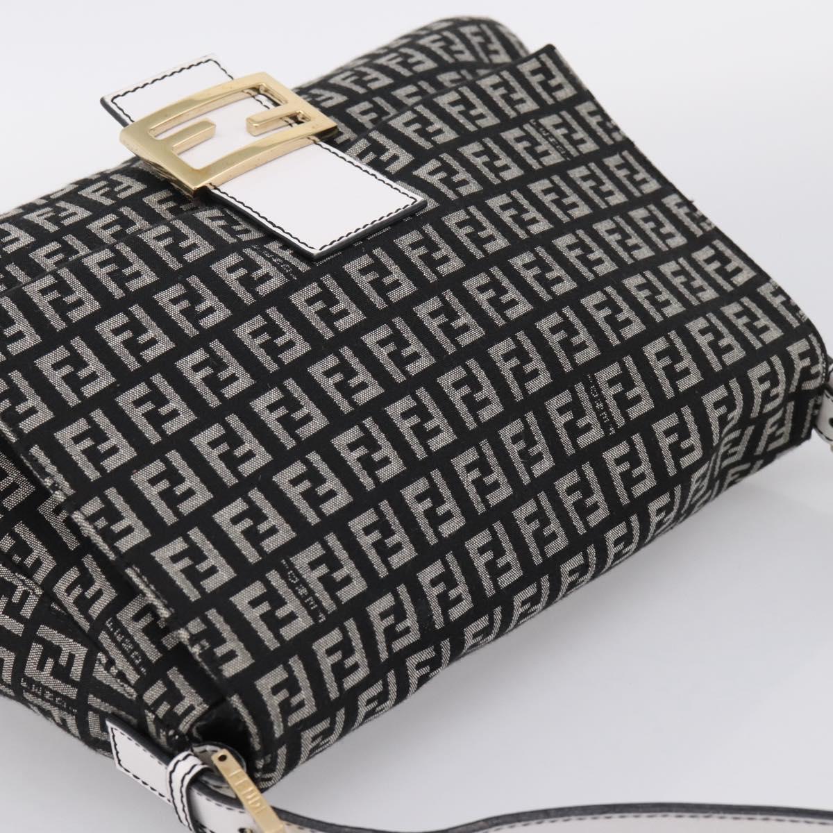 FENDI Zucchino Canvas Mamma Baguette Bag Black Gray Gold Auth am12275SAV