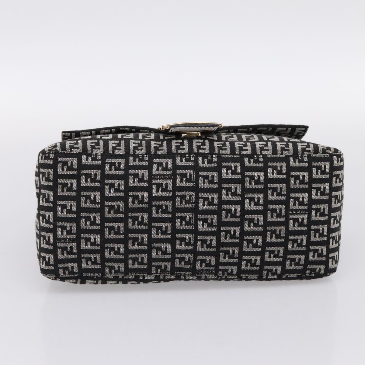 FENDI Zucchino Canvas Mamma Baguette Bag Black Gray Gold Auth am12275SAV