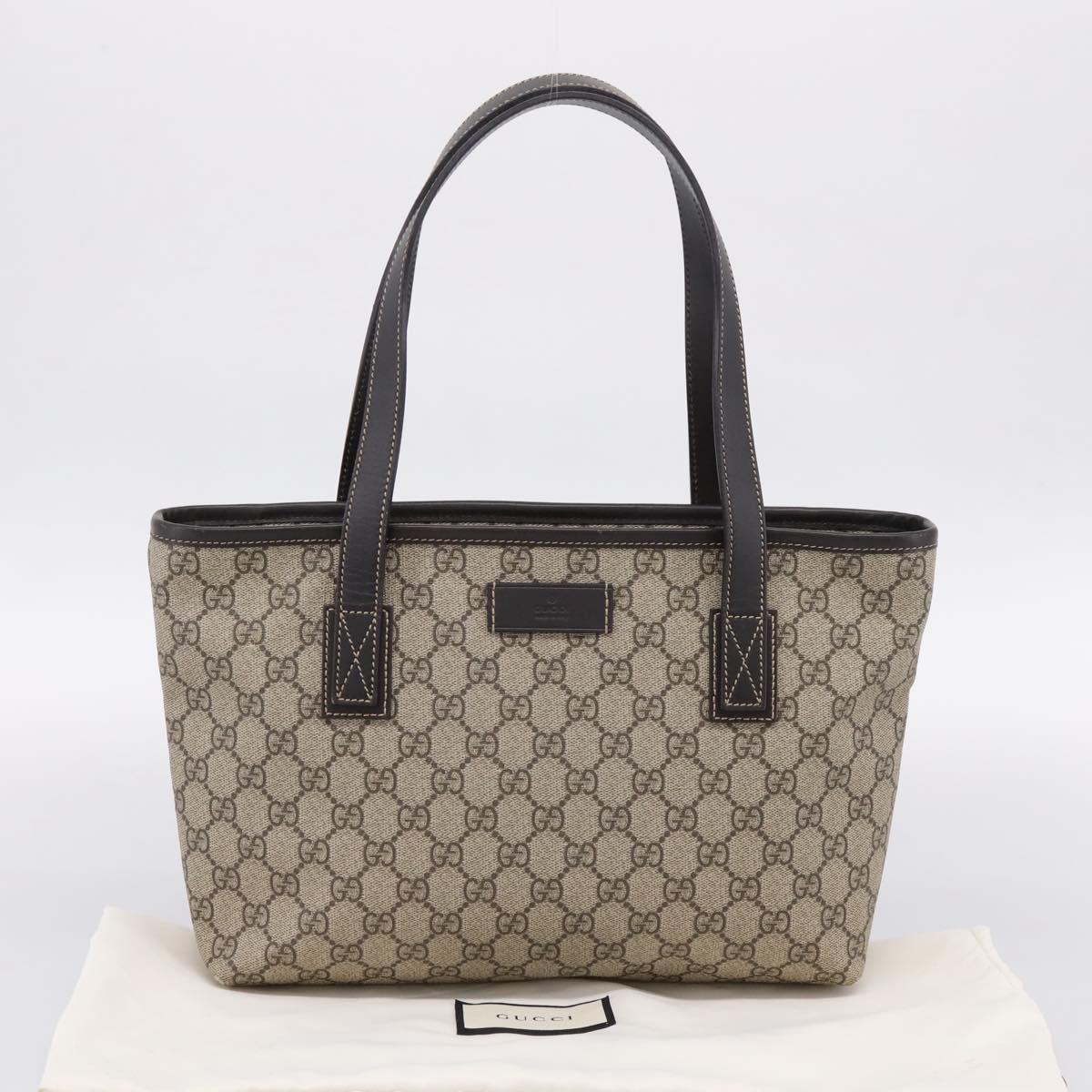 GUCCI GG Supreme Tote Bag PVC Beige Brown Silver 211138 Auth am12278V