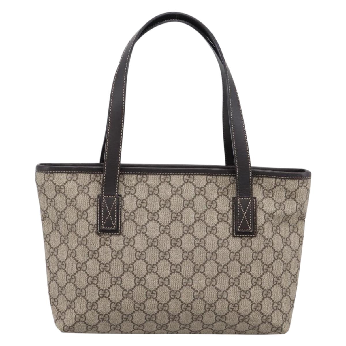 GUCCI GG Supreme Tote Bag PVC Beige Brown Silver 211138 Auth am12278V