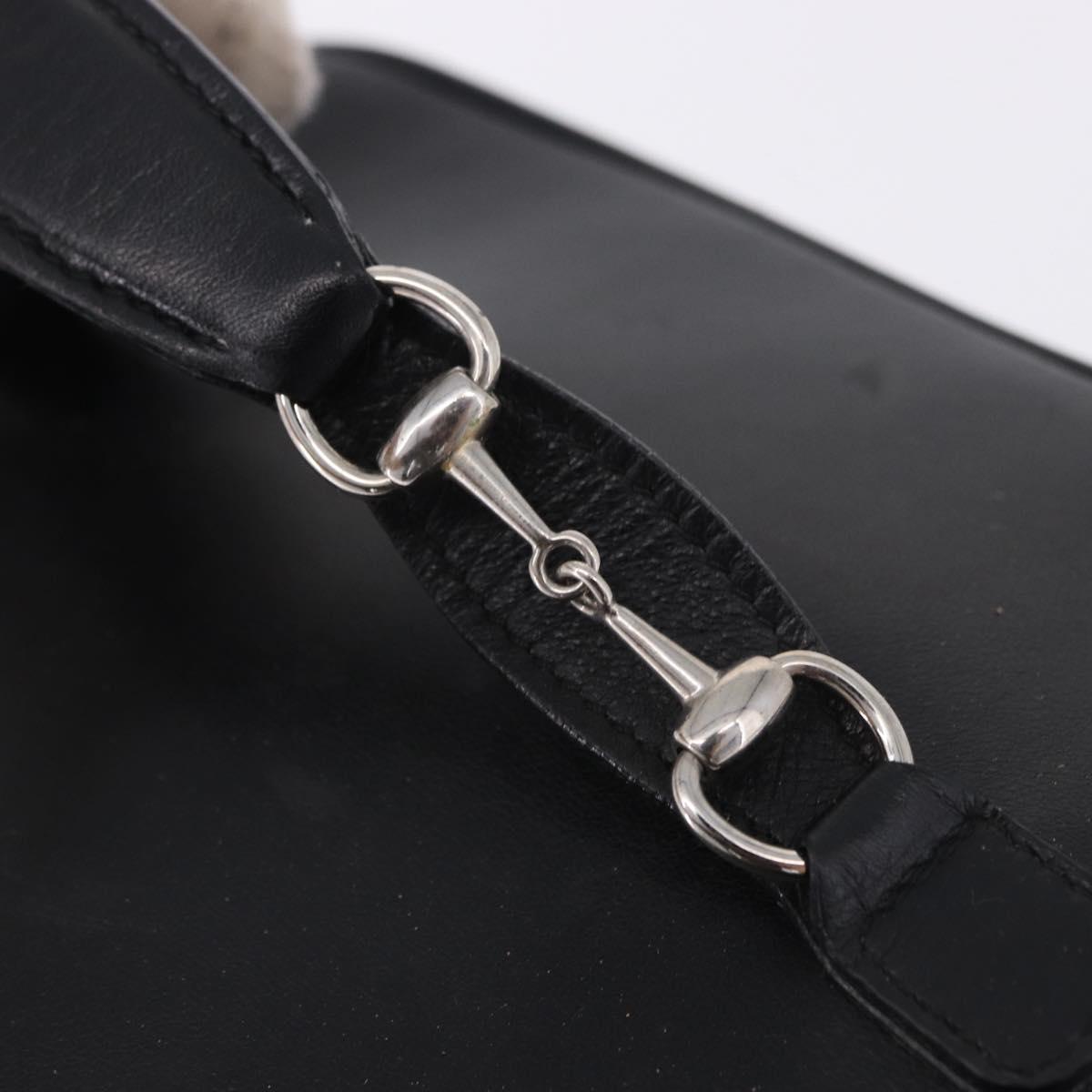 GUCCI Vanity Hand Bag Leather Black Silver 032 1956 0140 Auth am12280