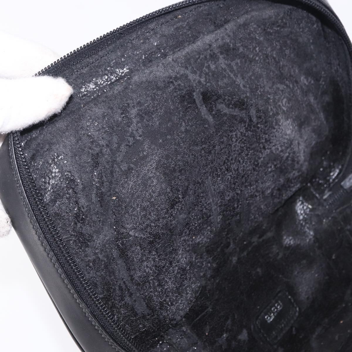 GUCCI Vanity Hand Bag Leather Black Silver 032 1956 0140 Auth am12280