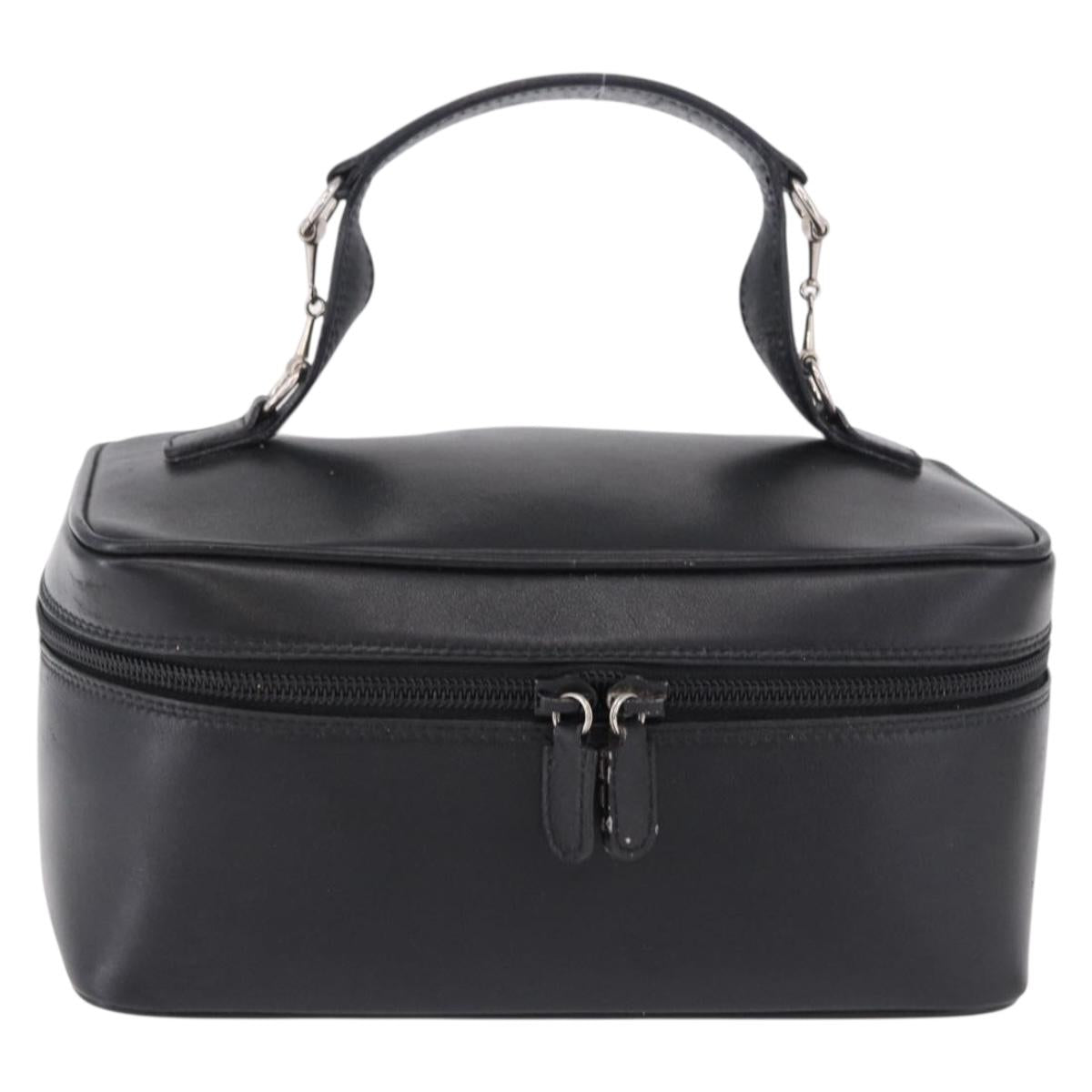 GUCCI Vanity Hand Bag Leather Black Silver 032 1956 0140 Auth am12280