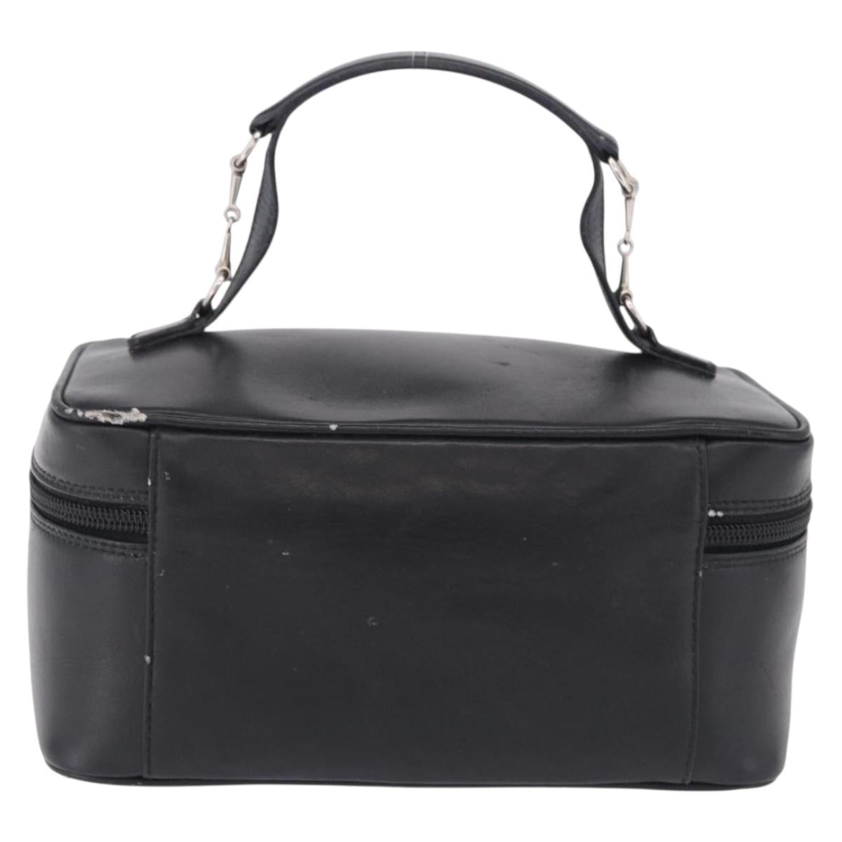 GUCCI Vanity Hand Bag Leather Black Silver 032 1956 0140 Auth am12280