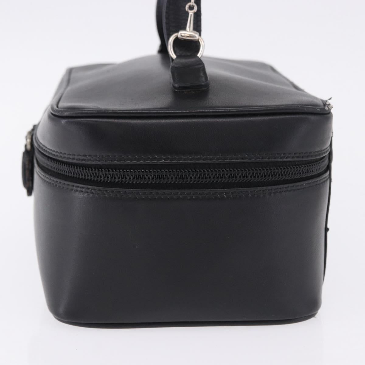 GUCCI Vanity Hand Bag Leather Black Silver 032 1956 0140 Auth am12280