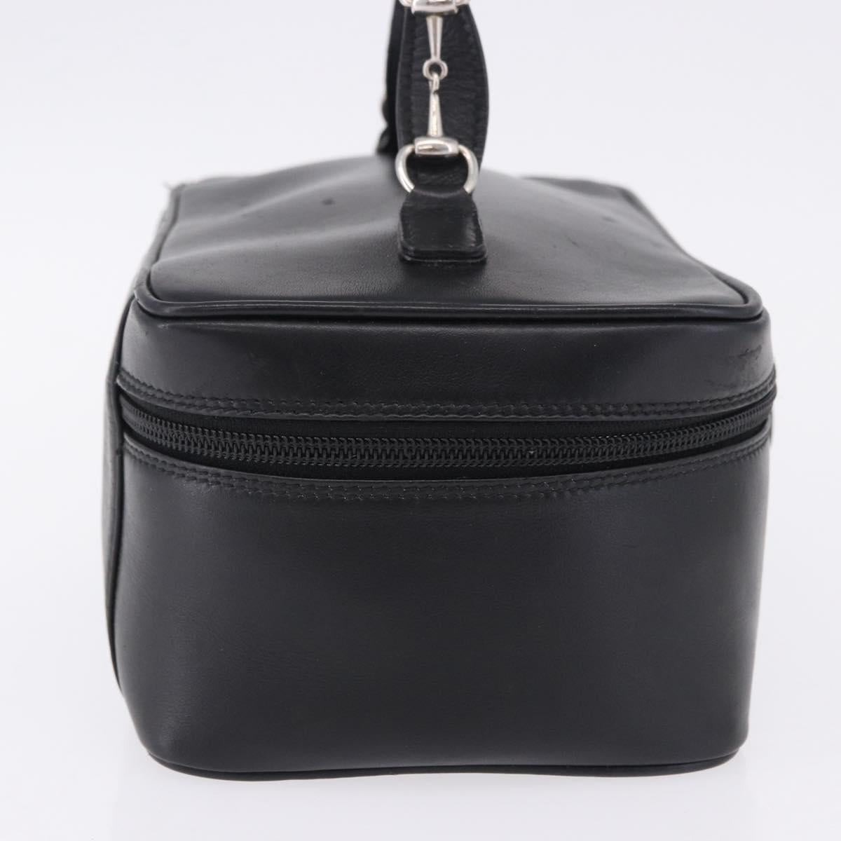 GUCCI Vanity Hand Bag Leather Black Silver 032 1956 0140 Auth am12280