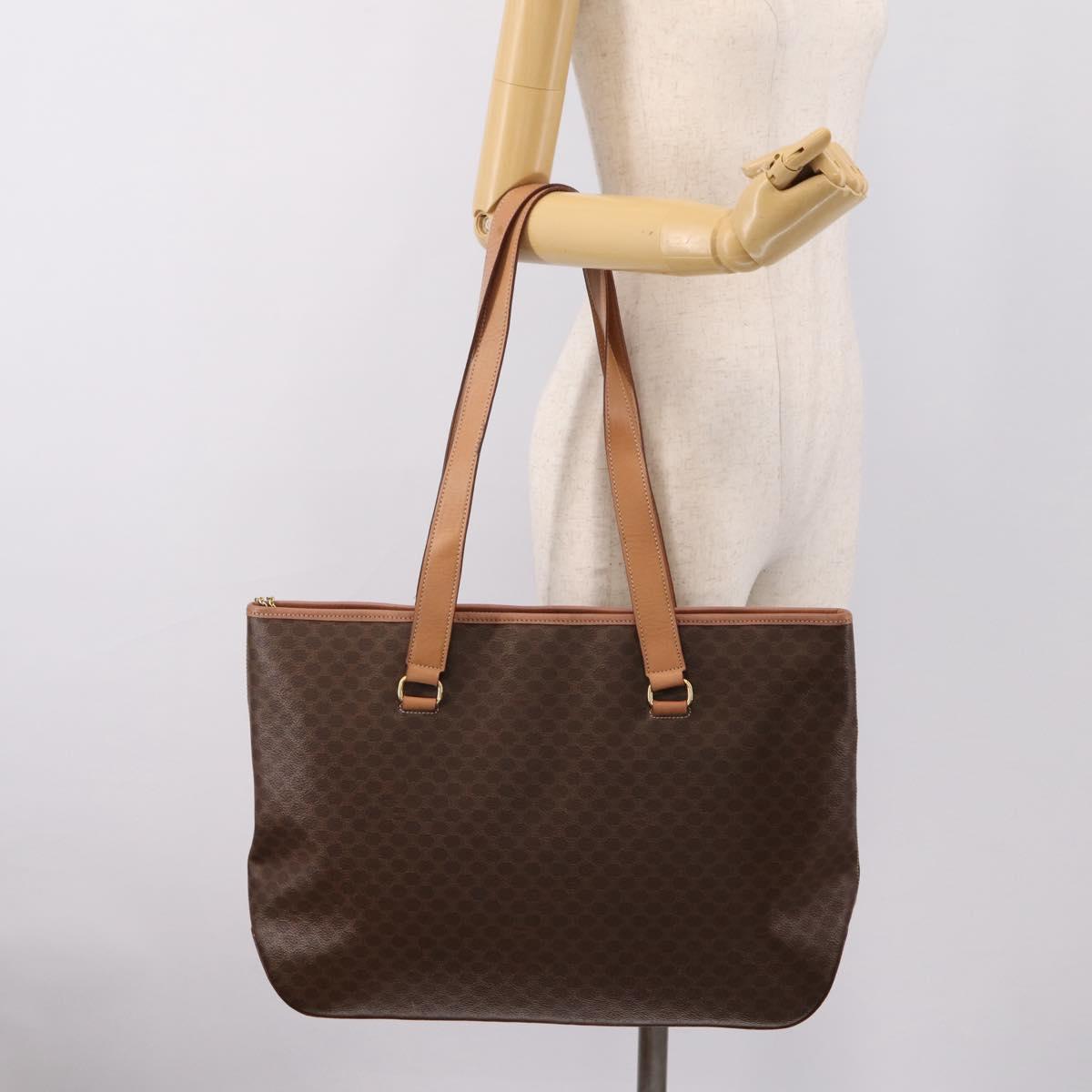 CELINE Macadam Canvas Tote Bag PVC Leather Brown Gold Auth am12286V