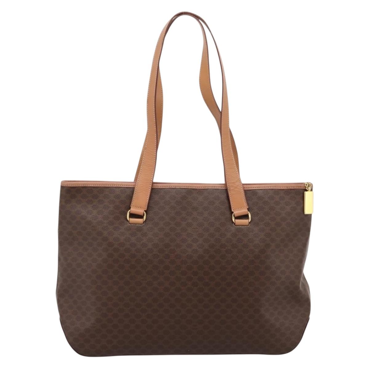 CELINE Macadam Canvas Tote Bag PVC Leather Brown Gold Auth am12286V
