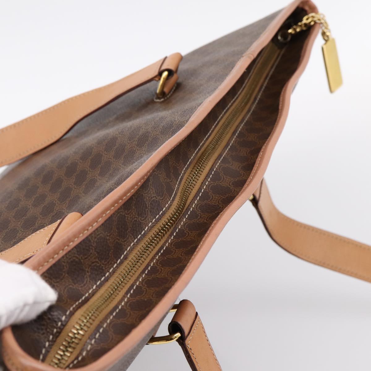 CELINE Macadam Canvas Tote Bag PVC Leather Brown Gold Auth am12286V