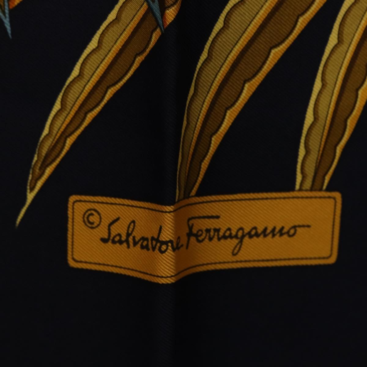 Salvatore Ferragamo Leopard Pattern Scarf Silk Navy White Auth am12287V